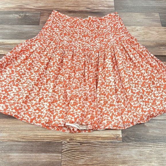 Anthropologie Odille Fire Orange Print Lined Cotton Skirt Womens 4 - Picture 3 of 8